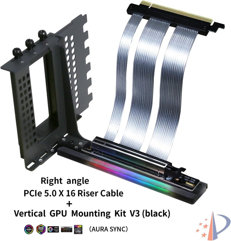 GIGA-MEGA PCIe X16 GEN5 Riser Cable with GPU Vertical Mount Bracket PCIe 5.0 for Future RTX5090 (Black Bracket V3) - Image 2